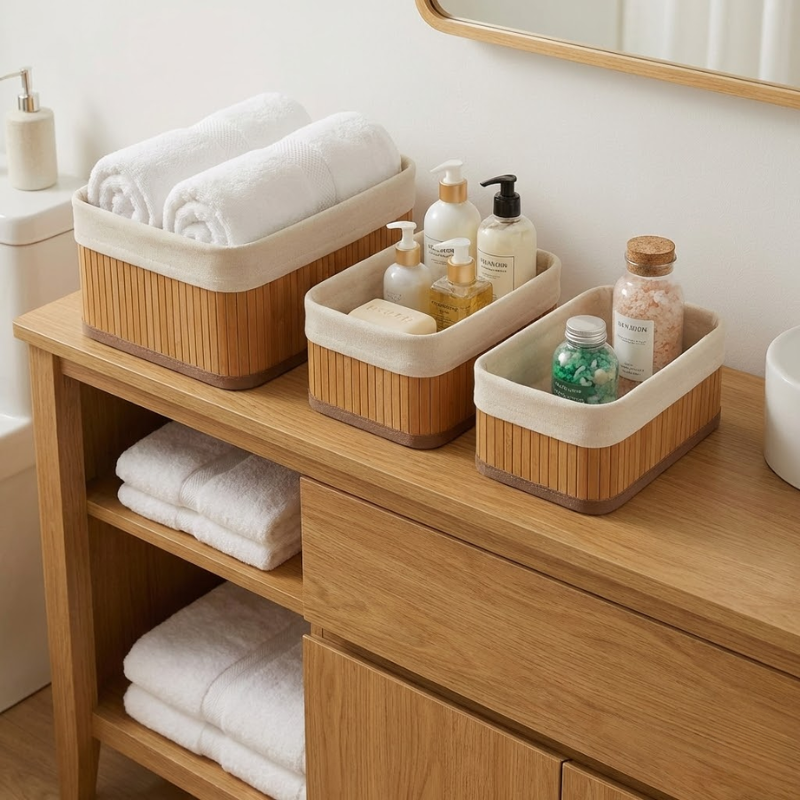 Kit 3 Cestos Organizadores de Bambu Roma