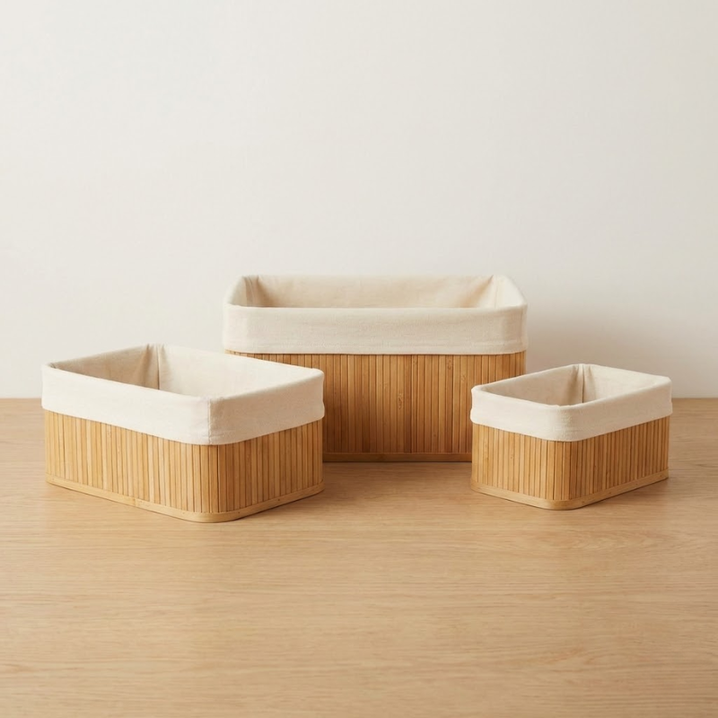 Kit 3 Cestos Organizadores de Bambu Roma