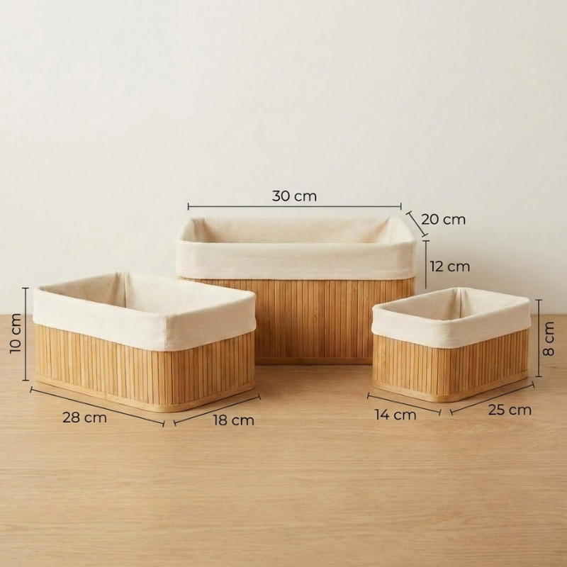 Kit 3 Cestos Organizadores de Bambu Roma