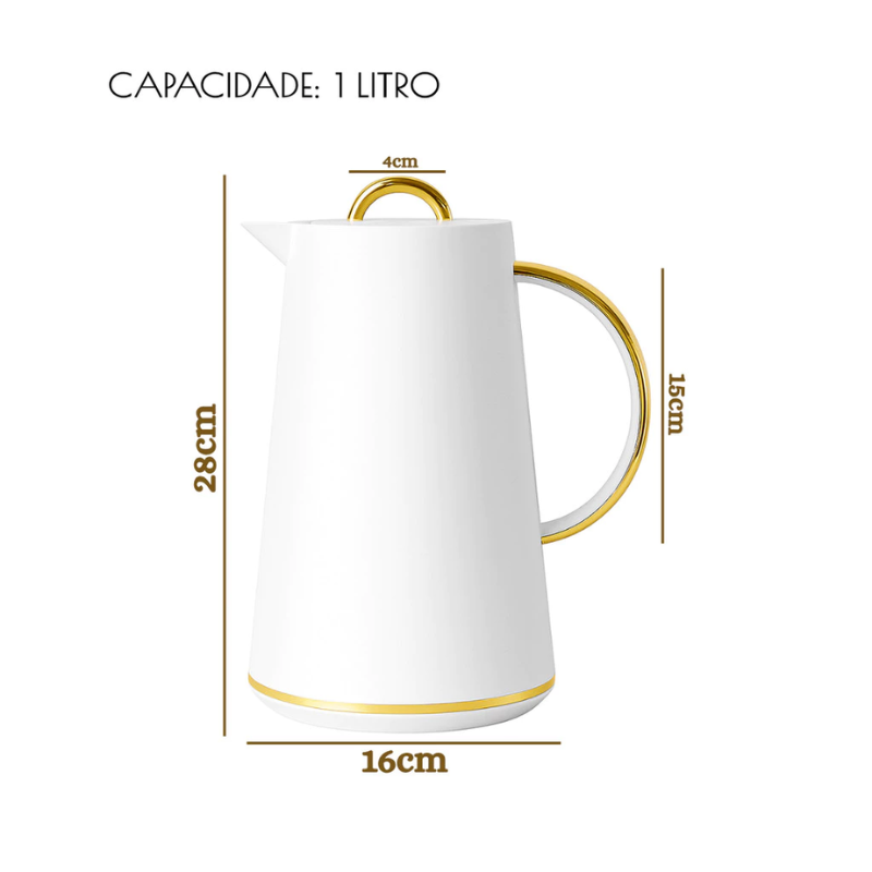 Garrafa Térmica de Café Dinamarquesa - Branca e Dourada 1L