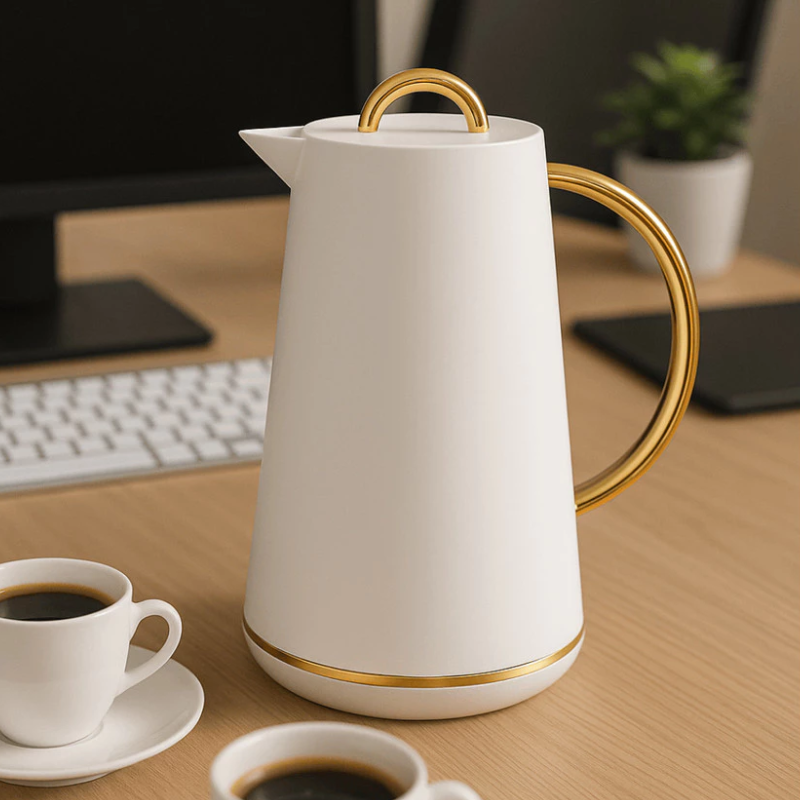 Garrafa Térmica de Café Dinamarquesa - Branca e Dourada 1L