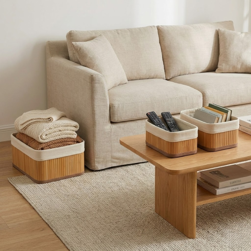 Kit 3 Cestos Organizadores de Bambu Roma