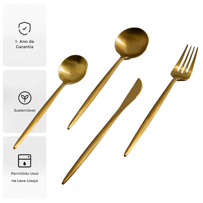 Faqueiro Inox Minimalista Milão Dourado Para 6 Pessoas 24 Peças [BLACK FRIDAY 2025]