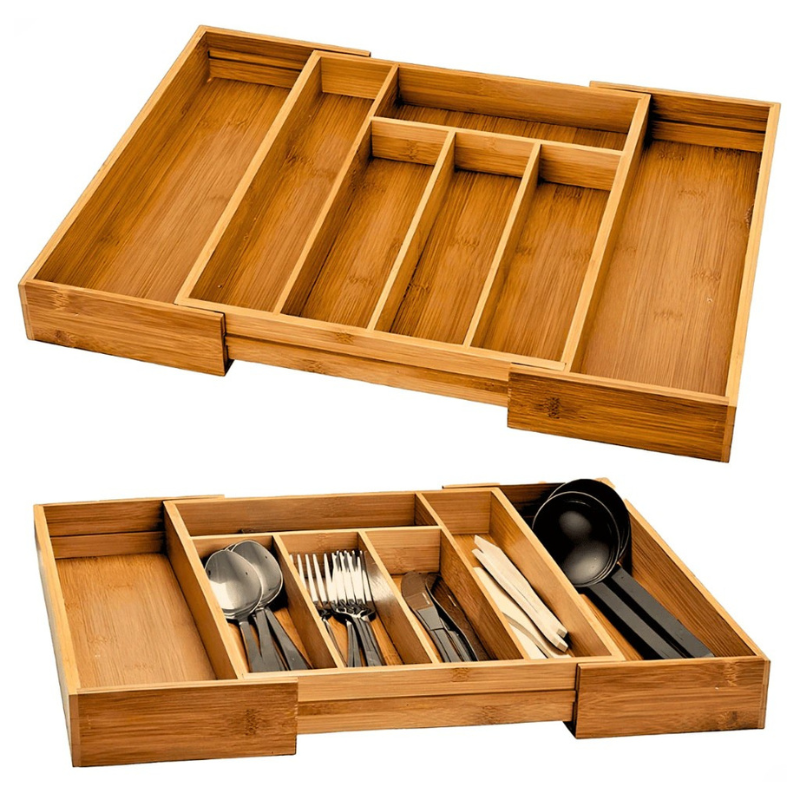 Organizador de Talheres de Bambu Ajustavel