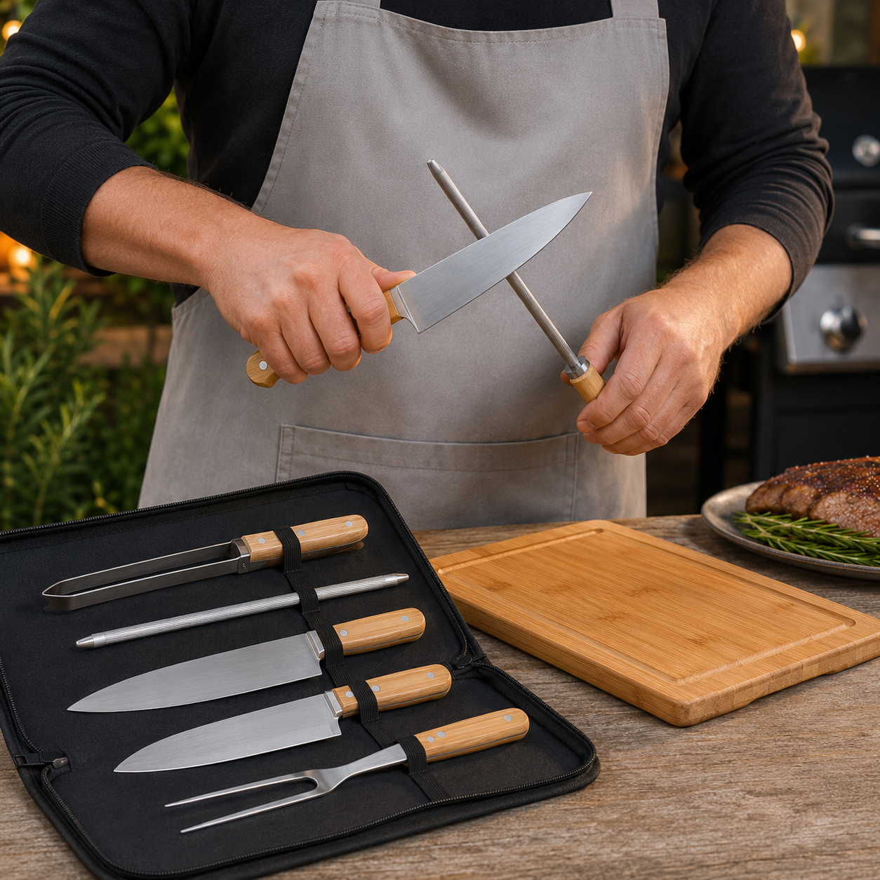Maleta Churrasco 6 Peças com Facas e Utensílios
