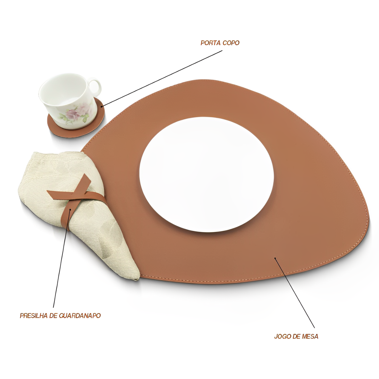 Jogo Americano Contemporâneas Couro PU Marrom