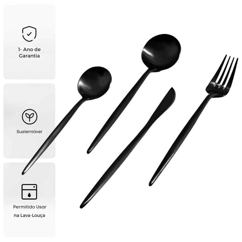 Jogo de Talheres Inox Minimalista Milão Preto