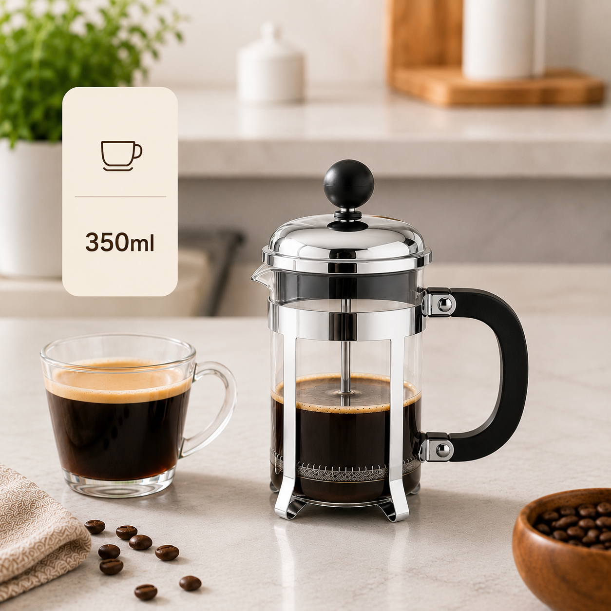 Cafeteira Prensa Francesa Paris em Vidro e Inox