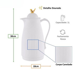 Garrafa Térmica de Café Veneza - Branca e Dourada 1L