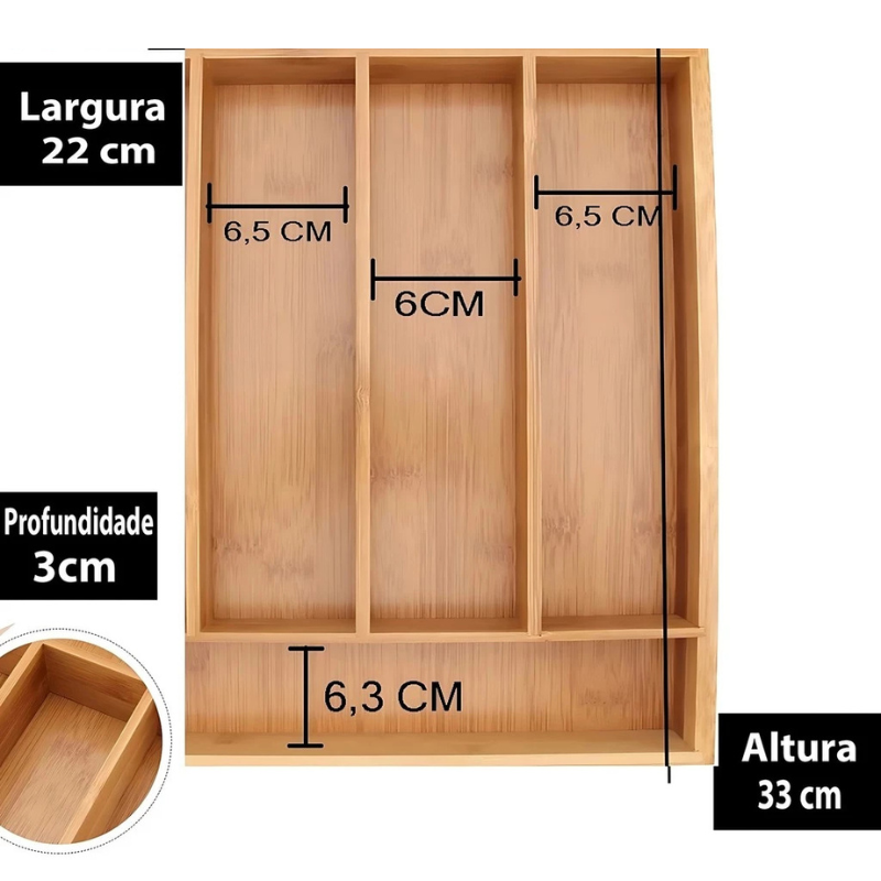 Organizador de Talheres de Bambu 4 Divisórias