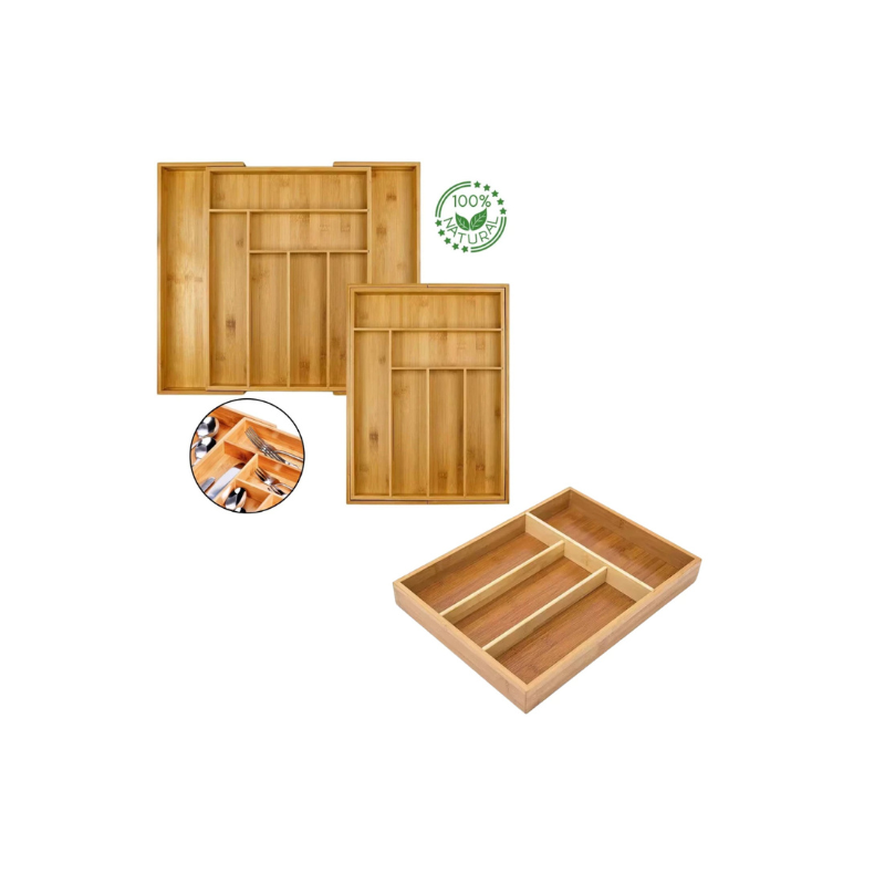 Organizador de Talheres de Bambu Ajustavel