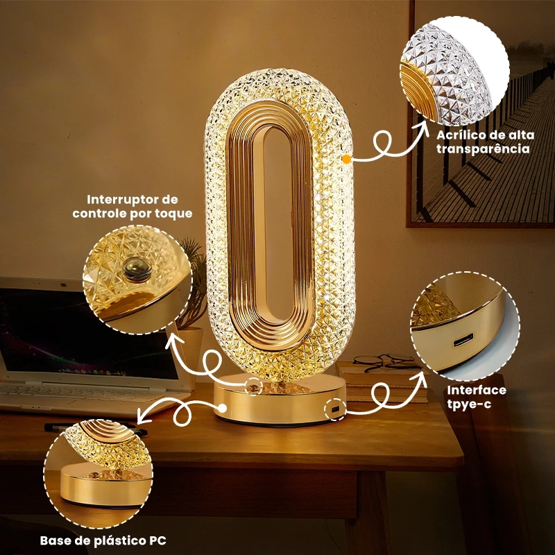 Luminária de Led Londres com Acendimento ao Toque Dourado
