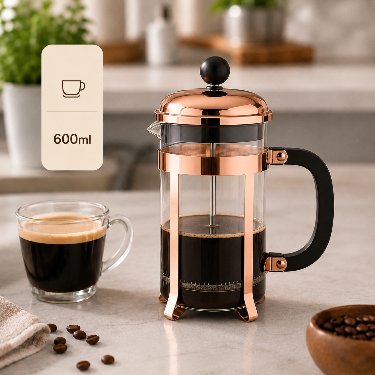 Cafeteira Prensa Francesa Paris em Vidro e Inox