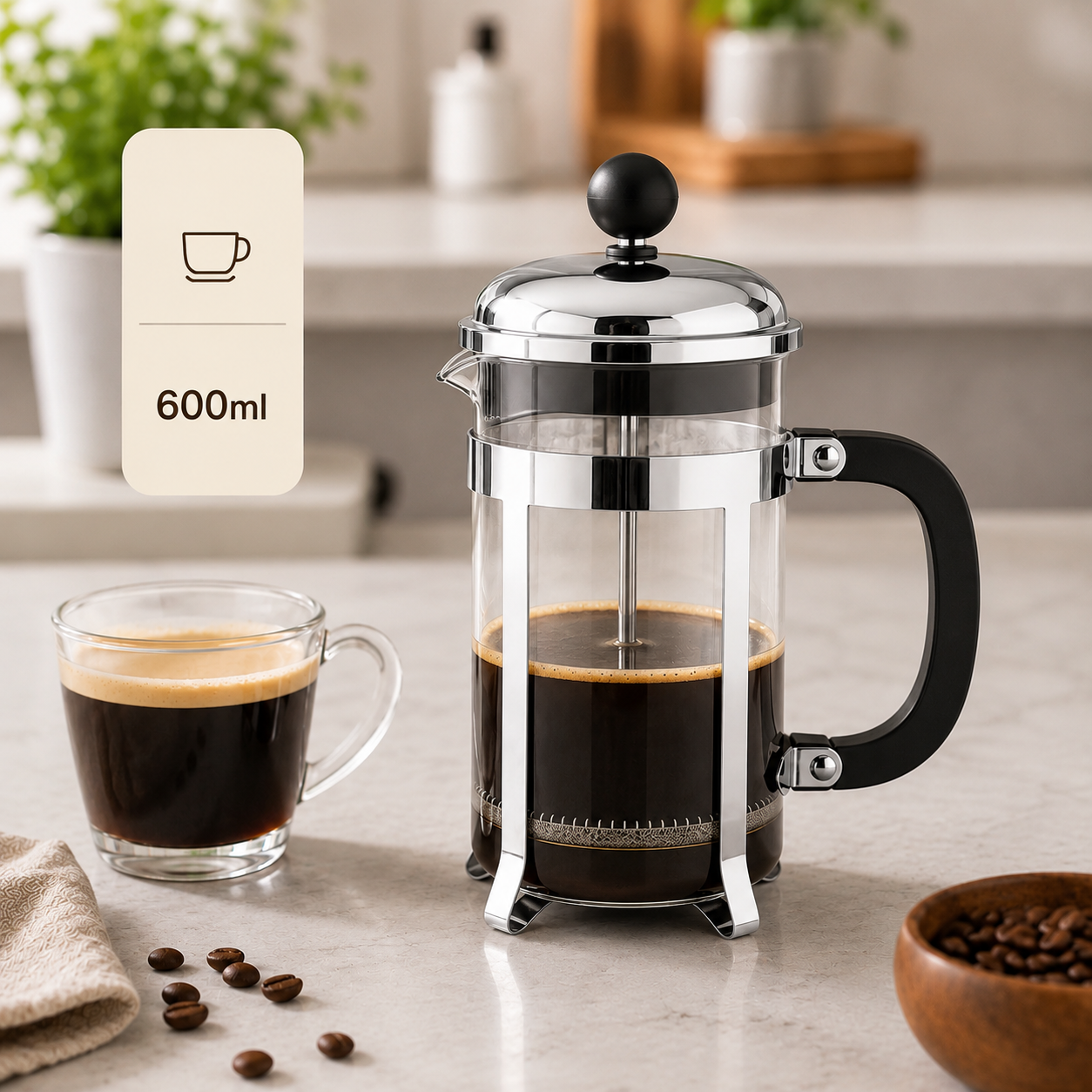 Cafeteira Prensa Francesa Paris em Vidro e Inox