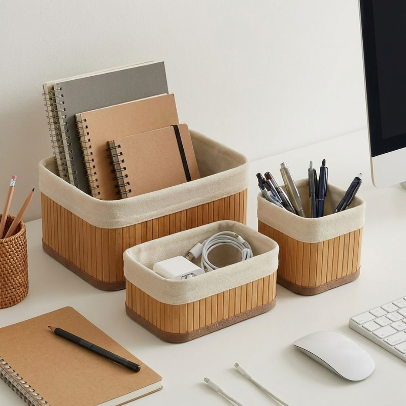 Kit 3 Cestos Organizadores de Bambu Roma