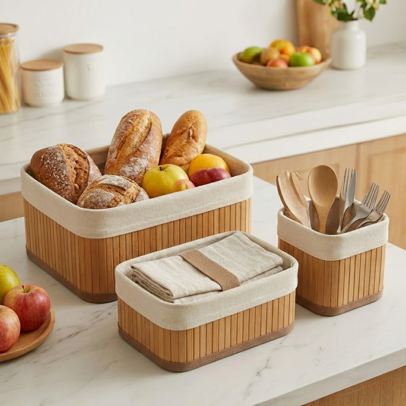 Kit 3 Cestos Organizadores de Bambu Roma