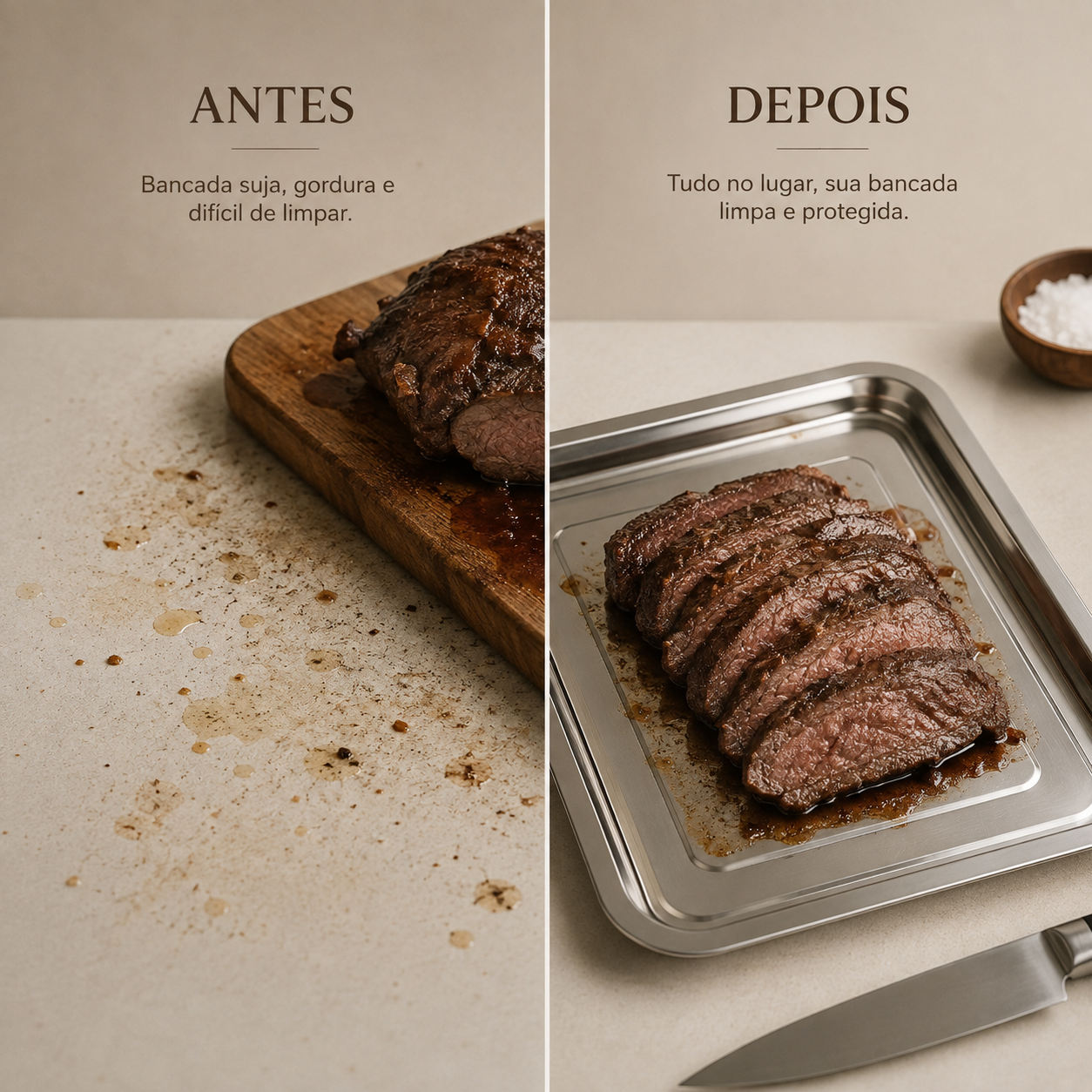 Kit 3 Bandejas Retangulares em Inox para Churrasco e Mesa Posta