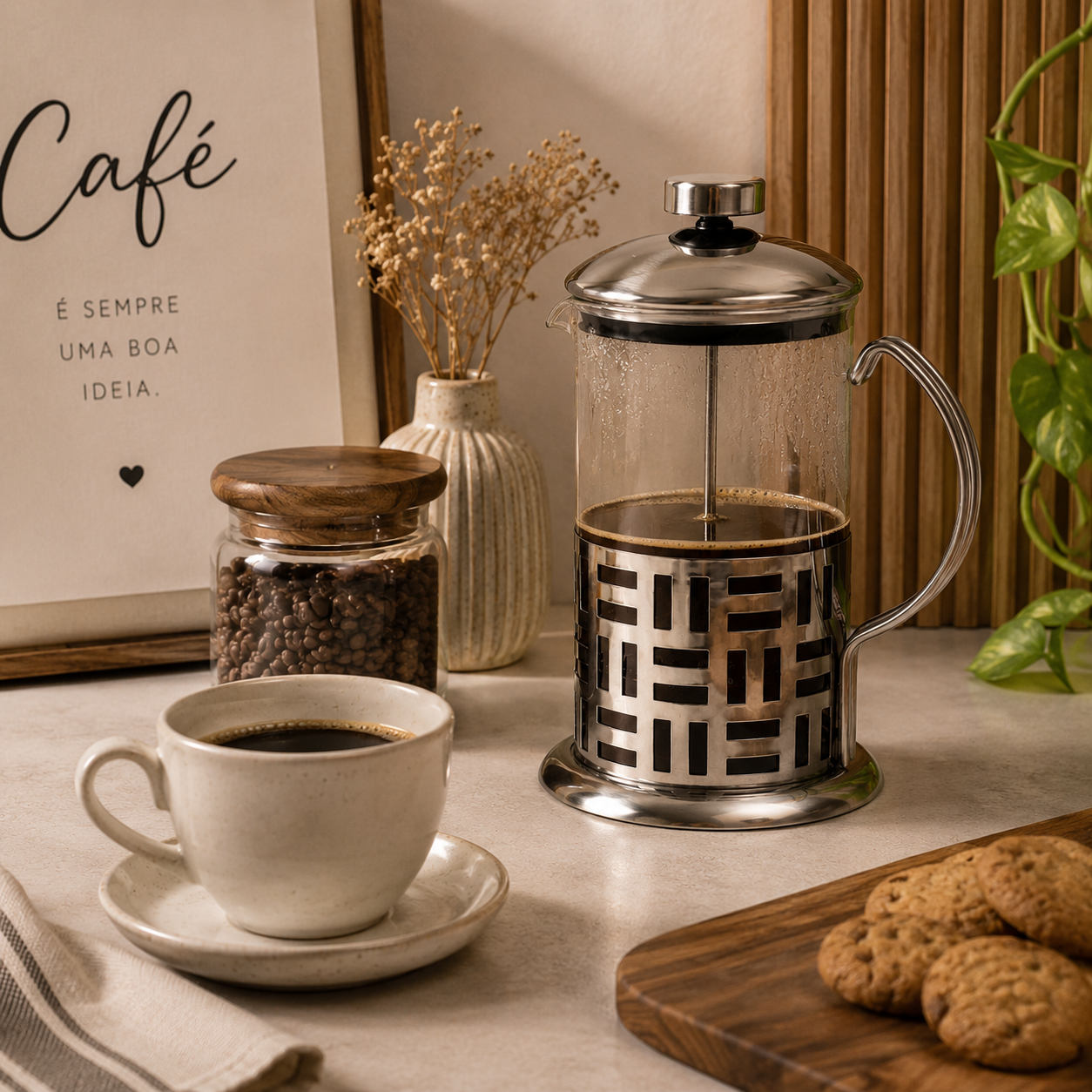Cafeteira Prensa Francesa Versailles em Vidro e Inox