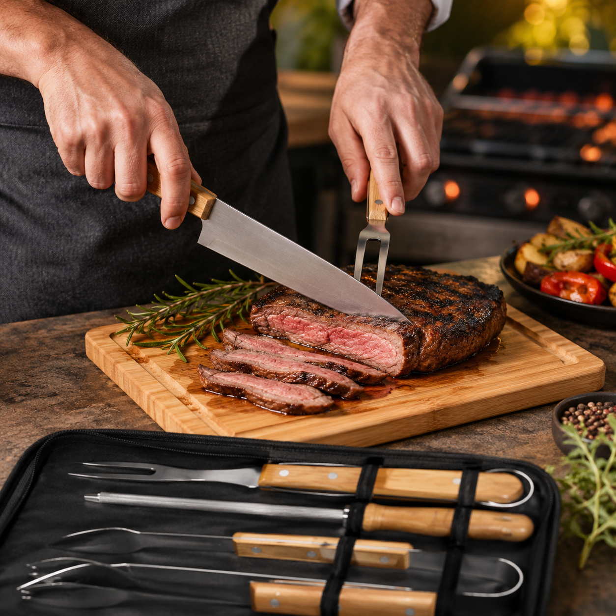 Maleta Churrasco 6 Peças com Facas e Utensílios