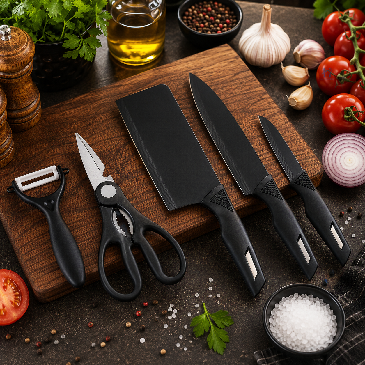 Conjunto de Facas e Utensílios Inox Texturizado 5 Peças