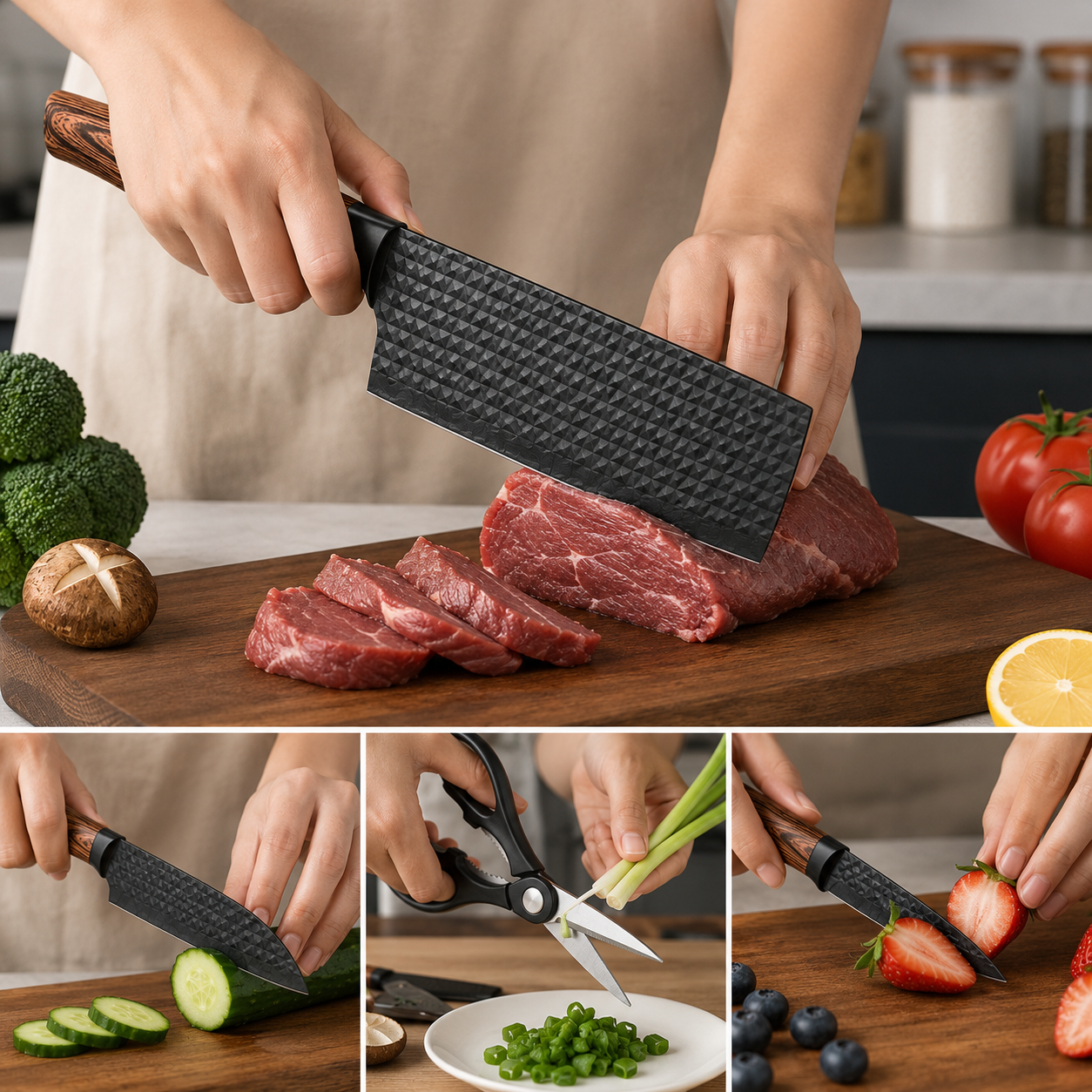 Conjunto de Facas e Utensílios Inox Texturizado 6 Peças