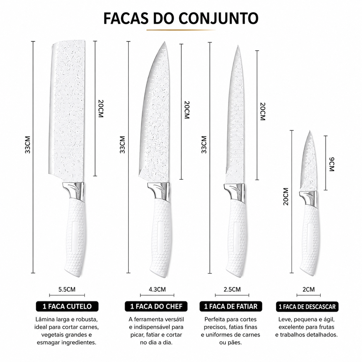 Conjunto de Facas e Utensílios Inox Texturizado 12 Peças