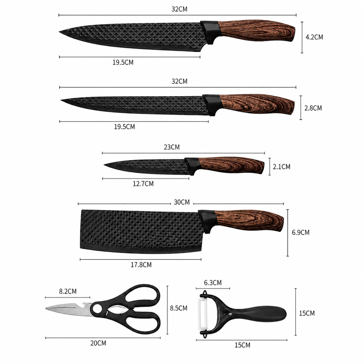 Conjunto de Facas e Utensílios Inox Texturizado 6 Peças