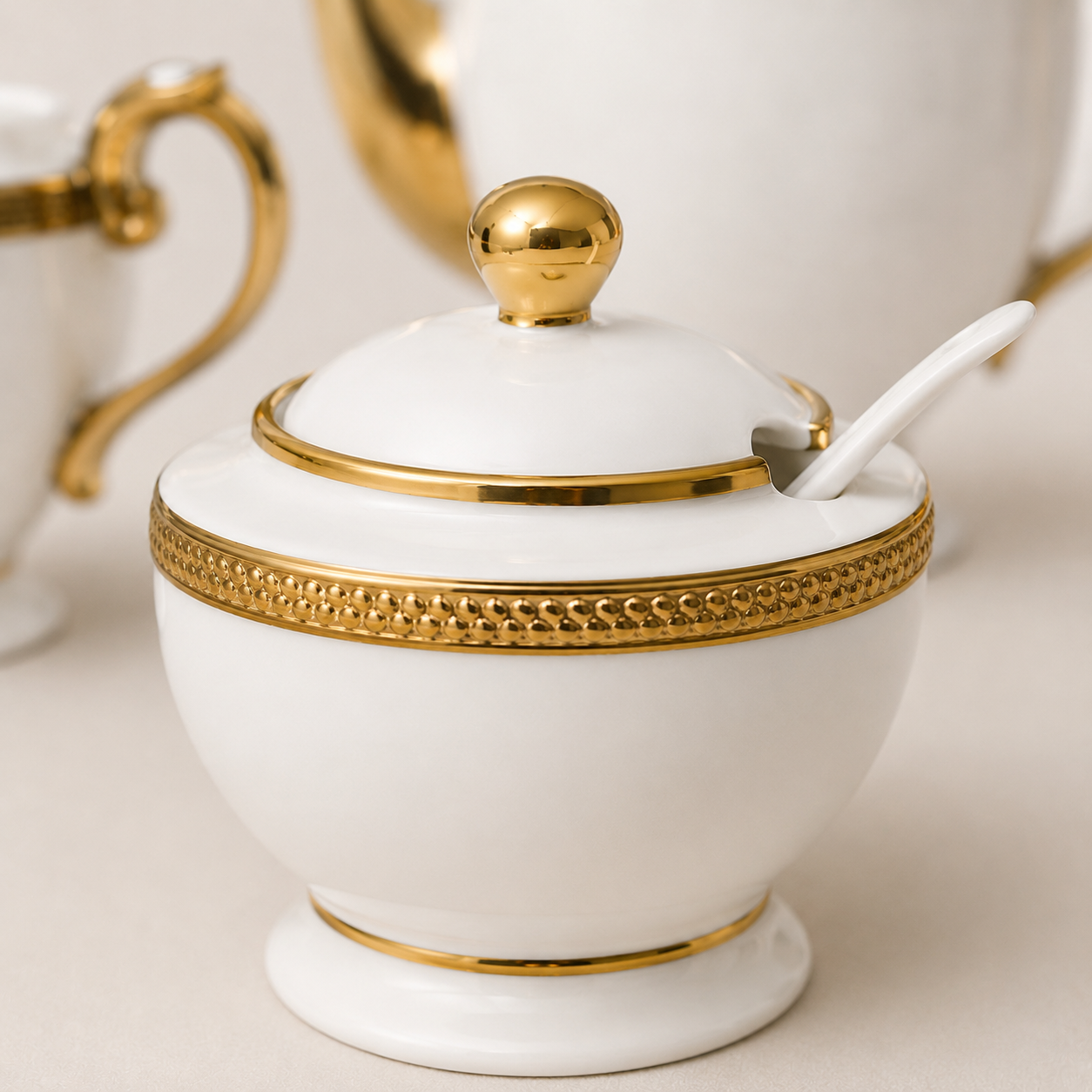 Conjunto de Café e Chá Imperial Branco e Dourado