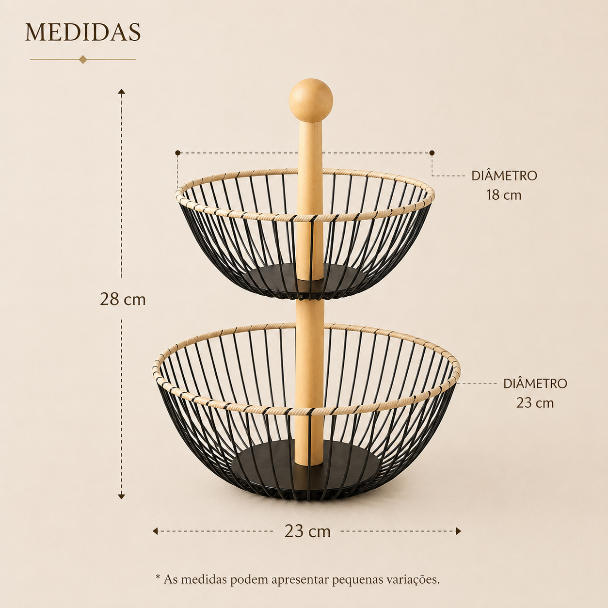 Fruteira Balli 2 Andares em Metal e Madeira