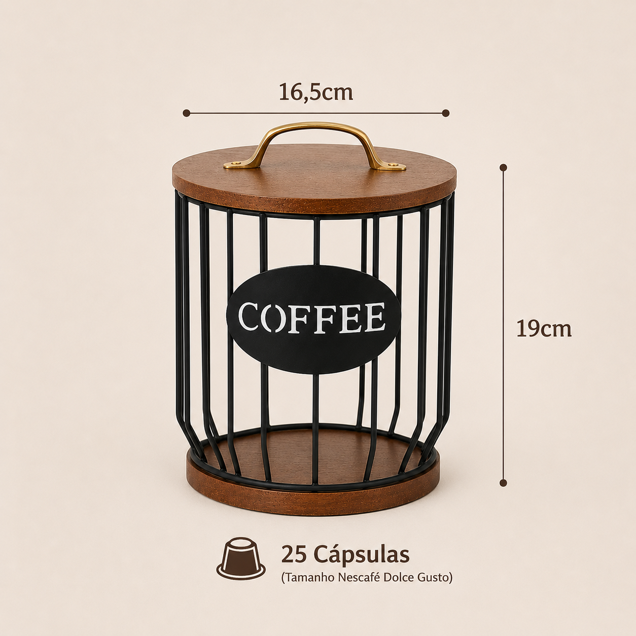 Porta-Cápsulas Moka com Tampa de Madeira