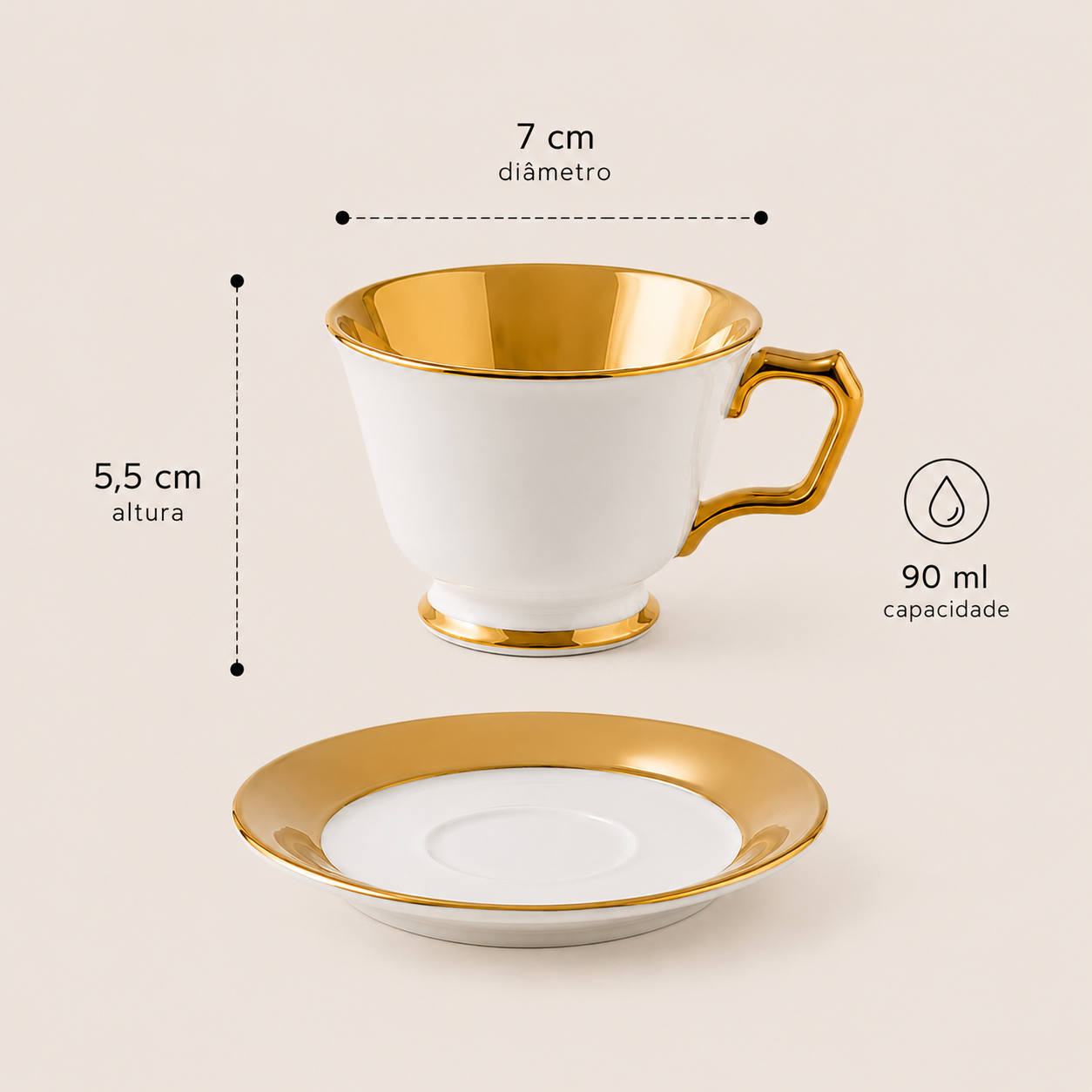 Xícaras de Café Ravena com Interior Dourado 90ml