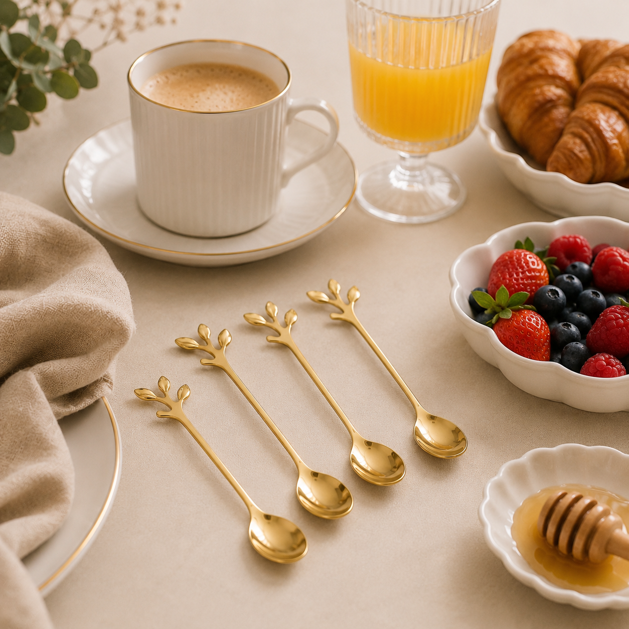 Conjunto de Colheres de Chá Oliva Dourado