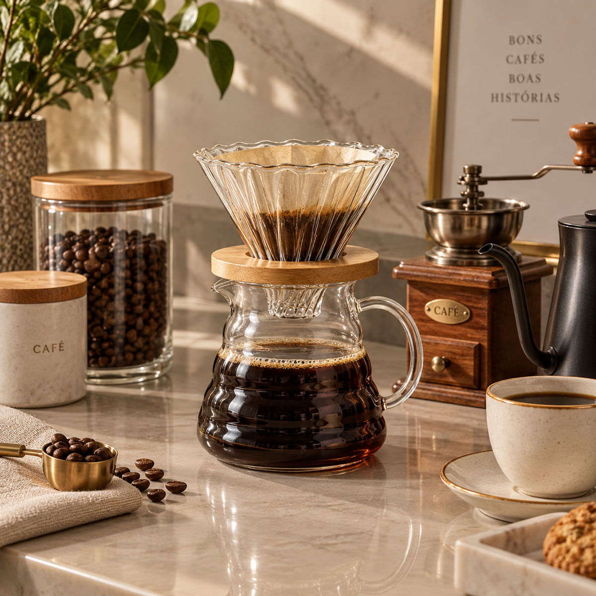 Kit para Café Coado Bellagio com Jarra e Coador de Vidro