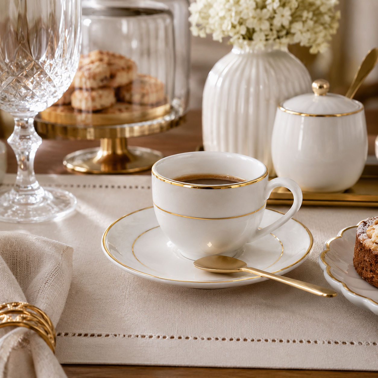 Xícaras de Café Elegance com Fio Dourado
