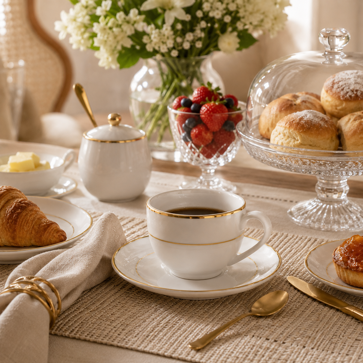 Xícaras de Café Elegance com Fio Dourado