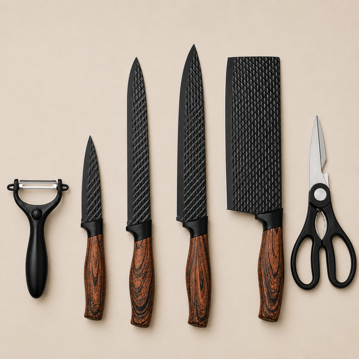 Conjunto de Facas e Utensílios Inox Texturizado 6 Peças