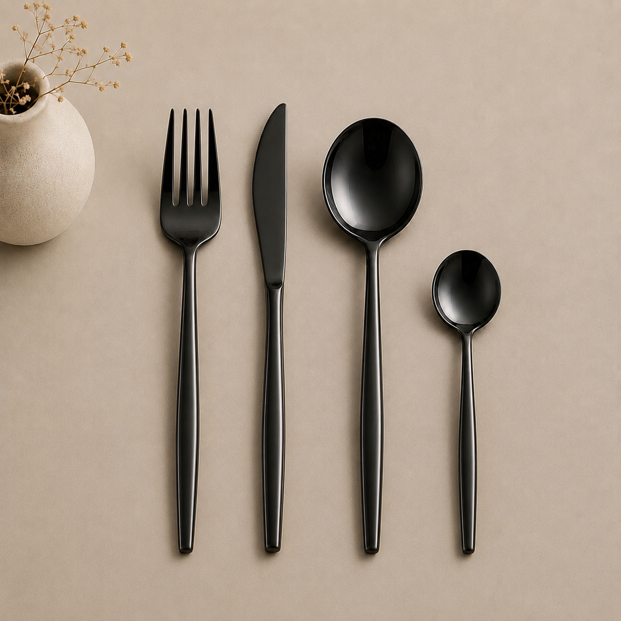 Jogo de Talheres Inox Minimalista Milão Preto