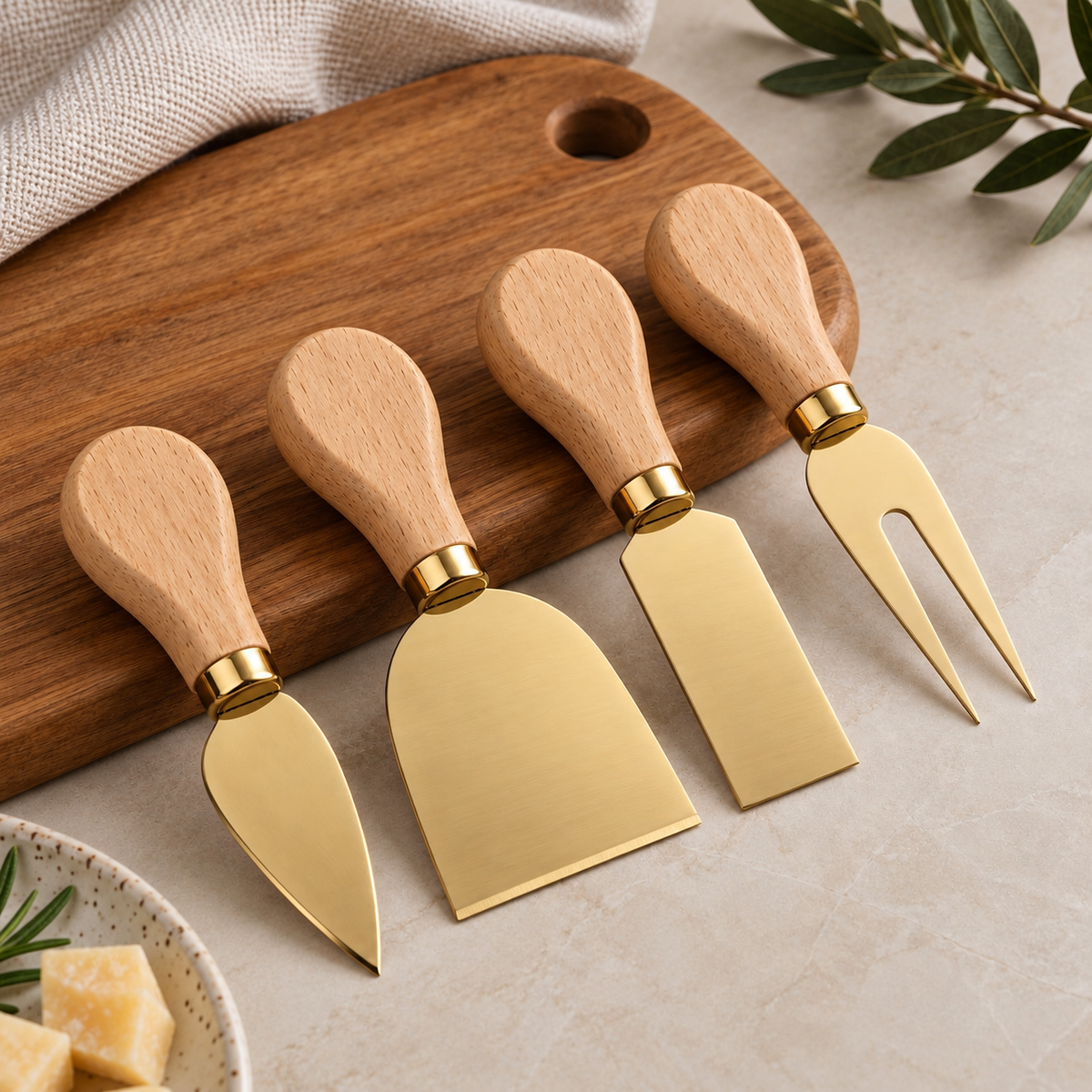 Kit para Queijos Vittoria – 4 Peças Dourado