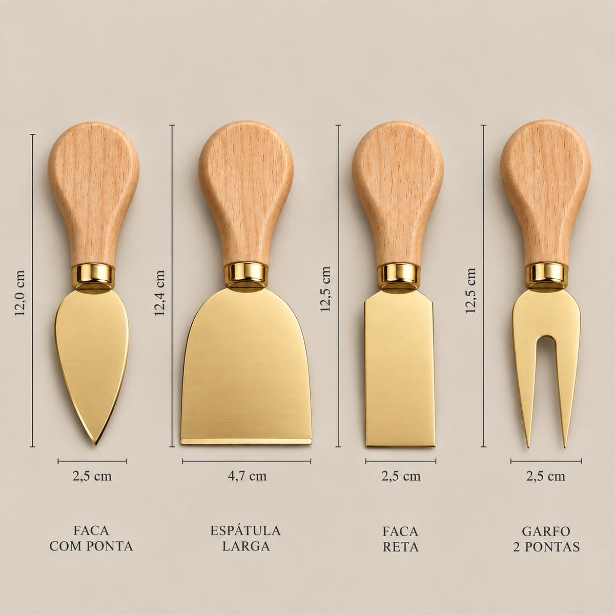 Kit para Queijos Vittoria – 4 Peças Dourado