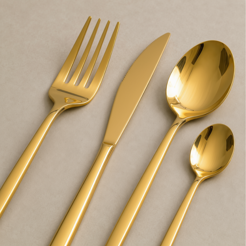Jogo de Talheres Inox Minimalista Milão Dourado