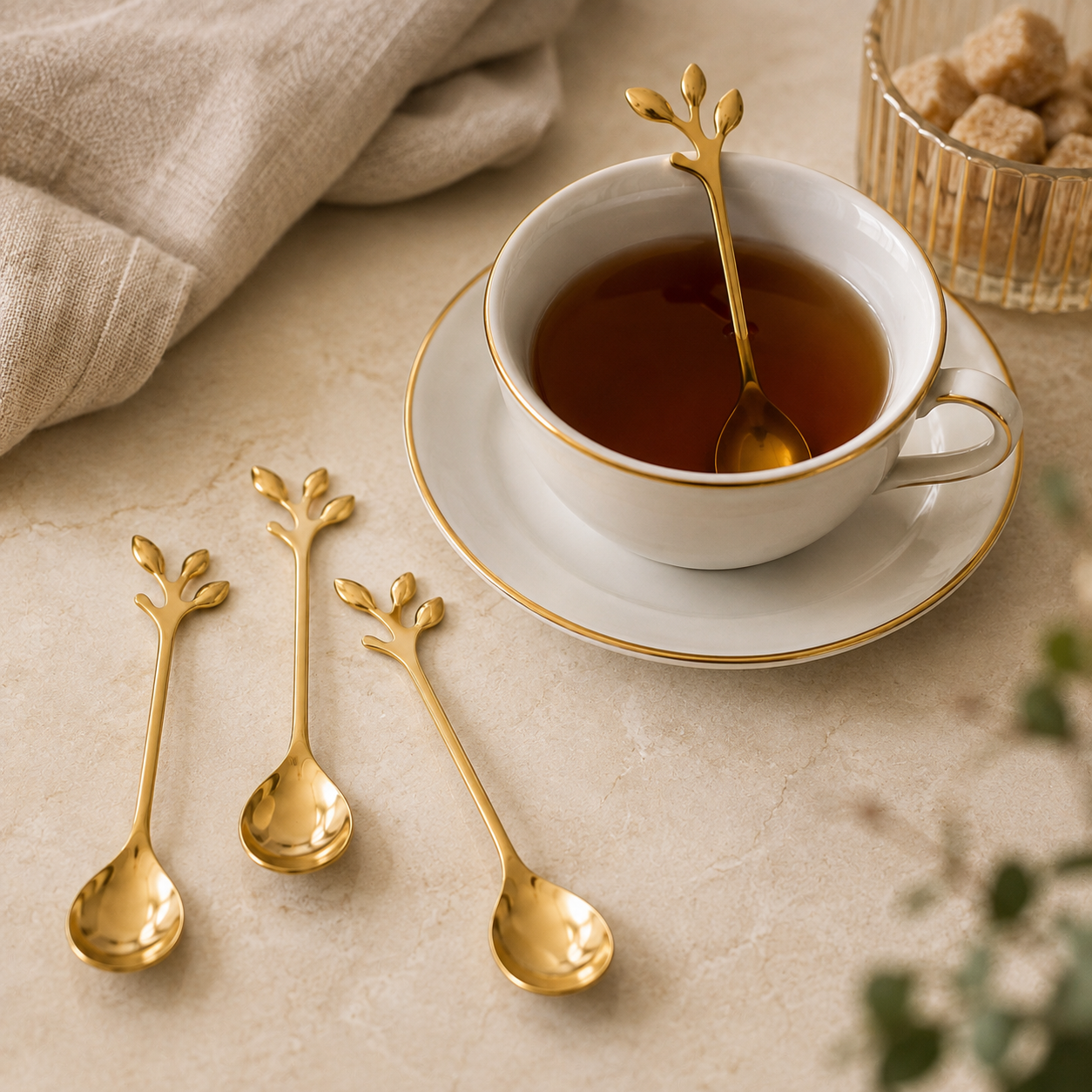 Conjunto de Colheres de Chá Oliva Dourado