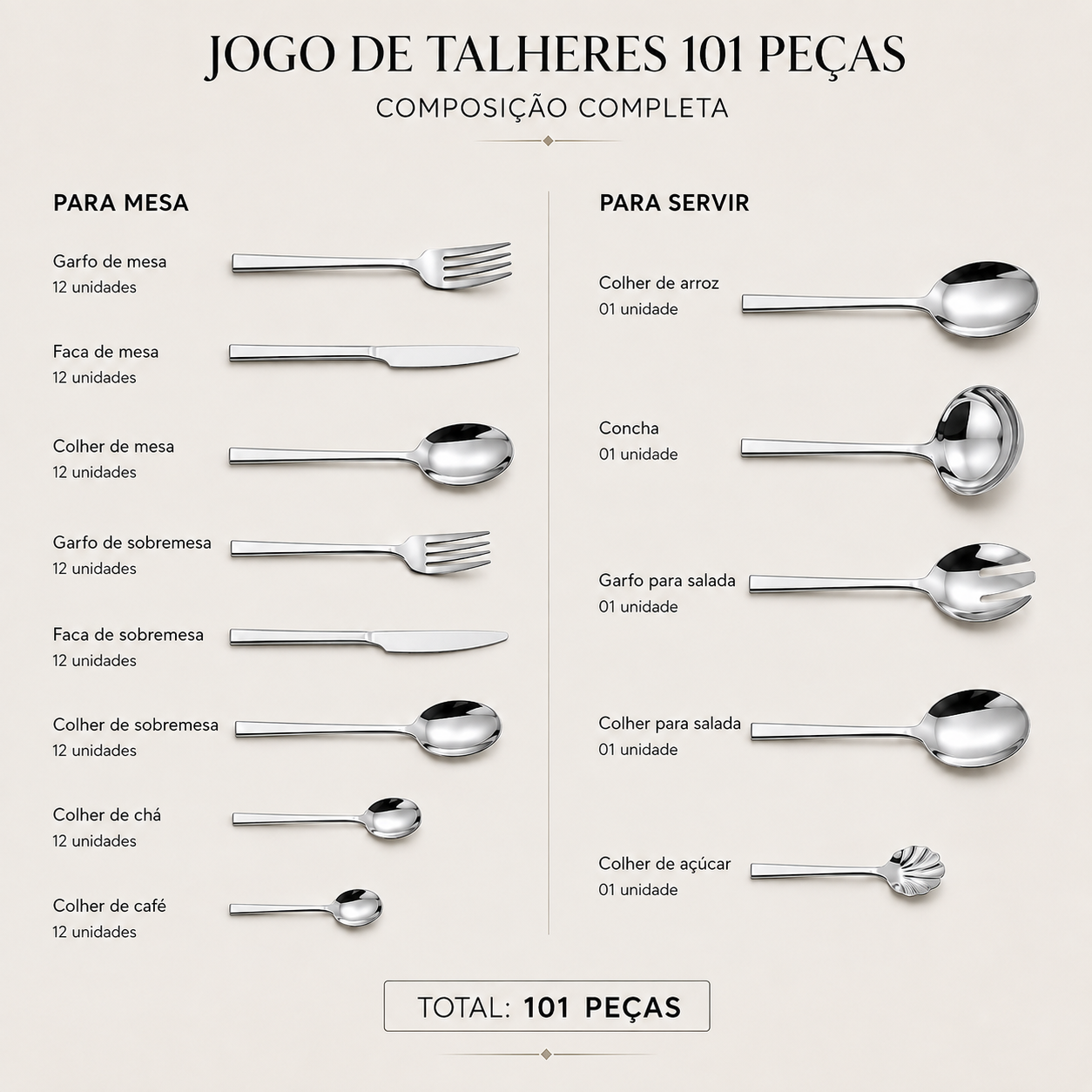 Jogo de Talheres Maia 101 Peças Prata