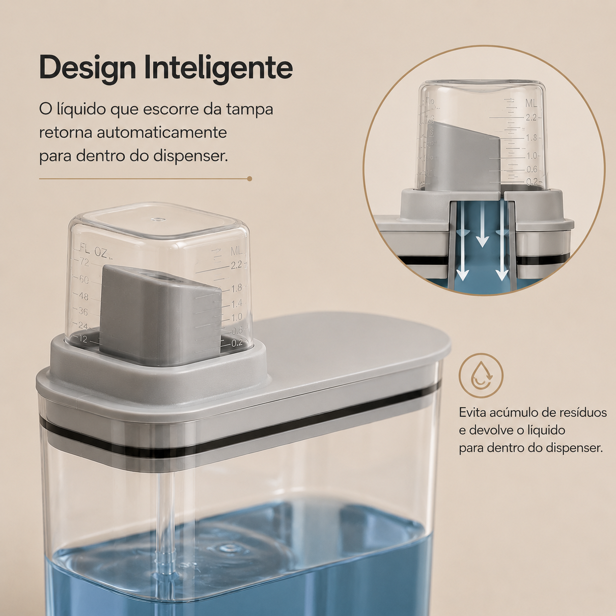 Dispenser Organizador de Lavanderia 2,3L Cinza