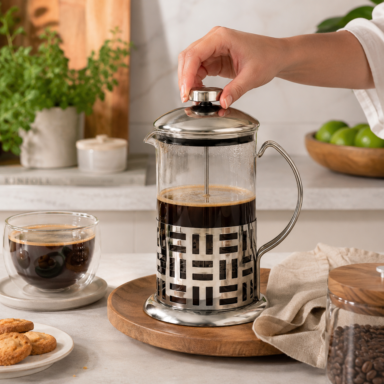Cafeteira Prensa Francesa Versailles em Vidro e Inox