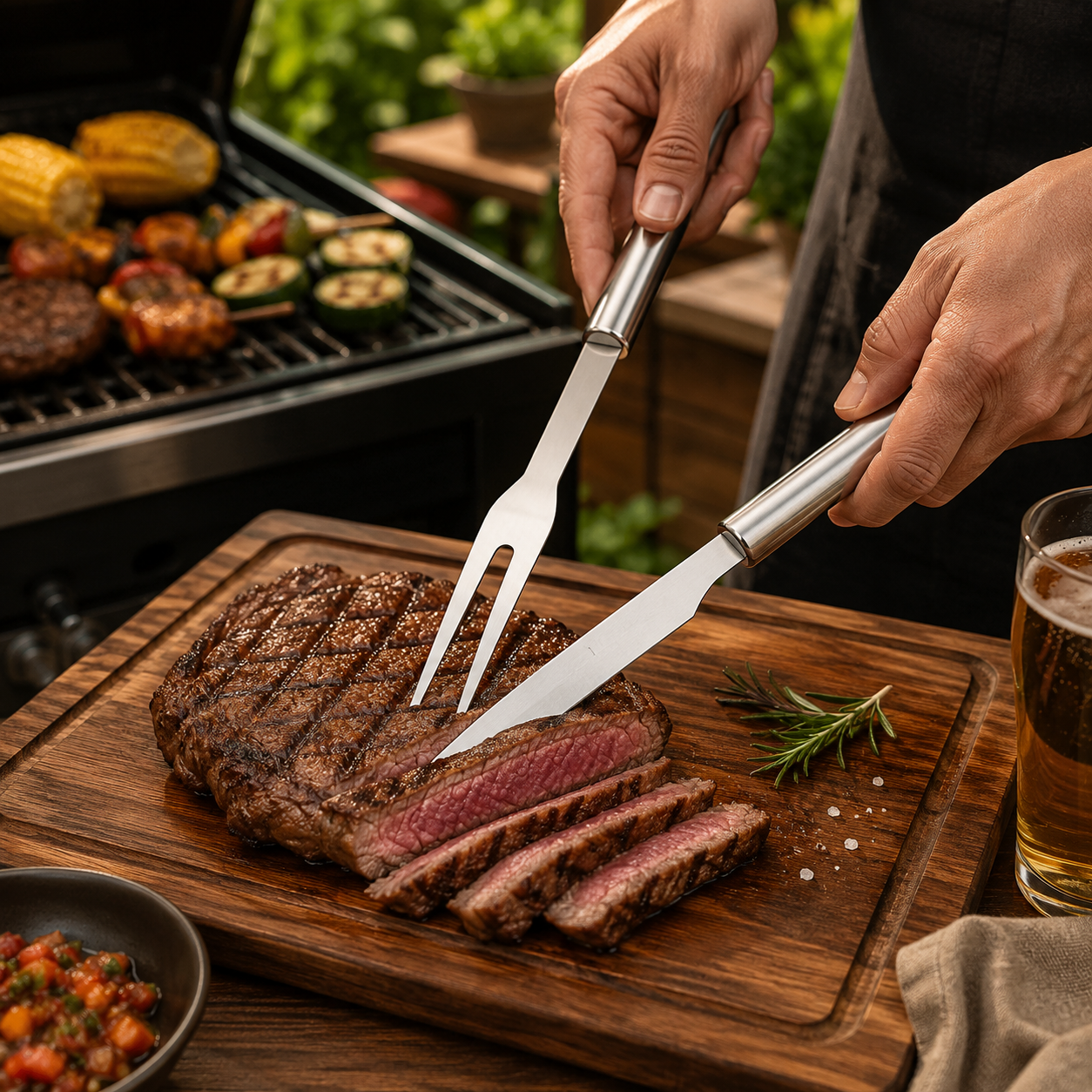 Maleta Churrasco Profissional 4 Peças em Inox