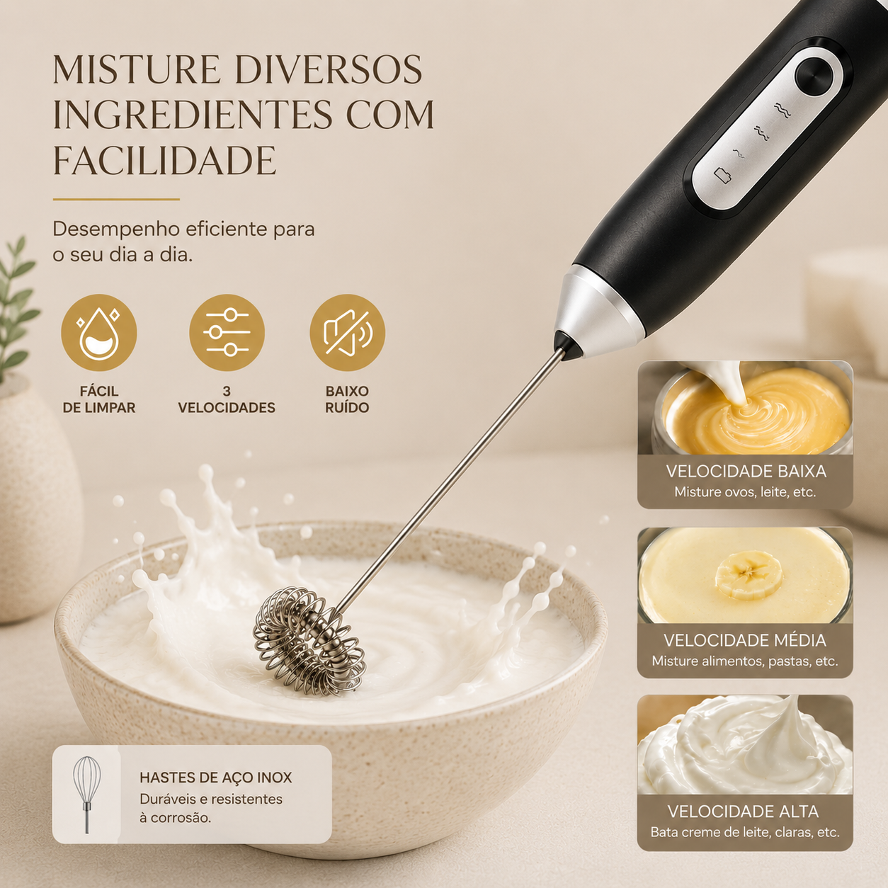 Mixer Elétrico Recarregável para Bebidas 2 em 1