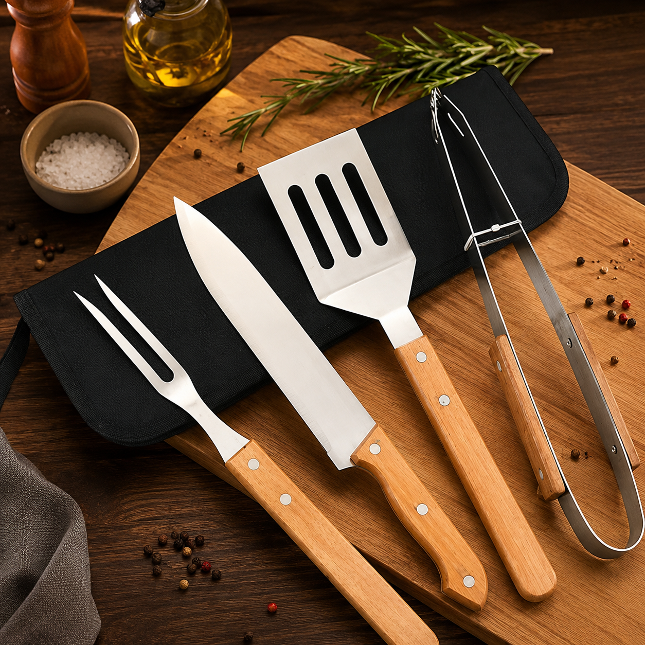 Maleta Churrasco 4 Peças com Facas e Utensílios