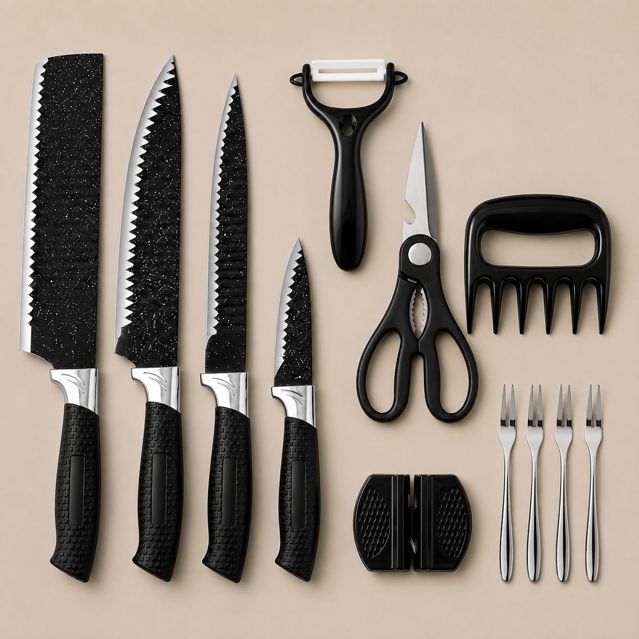 Conjunto de Facas e Utensílios Inox Texturizado 12 Peças