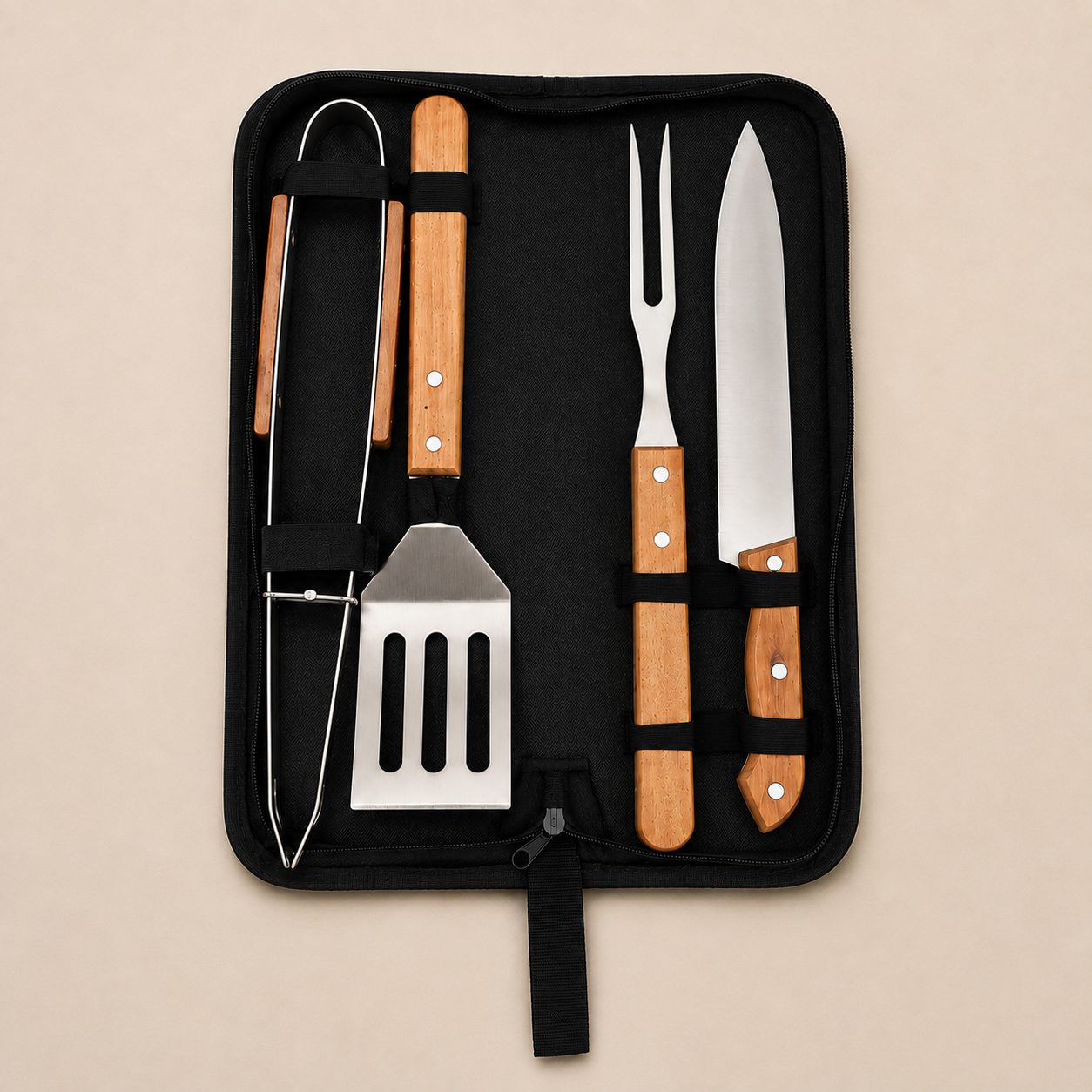 Maleta Churrasco 4 Peças com Facas e Utensílios