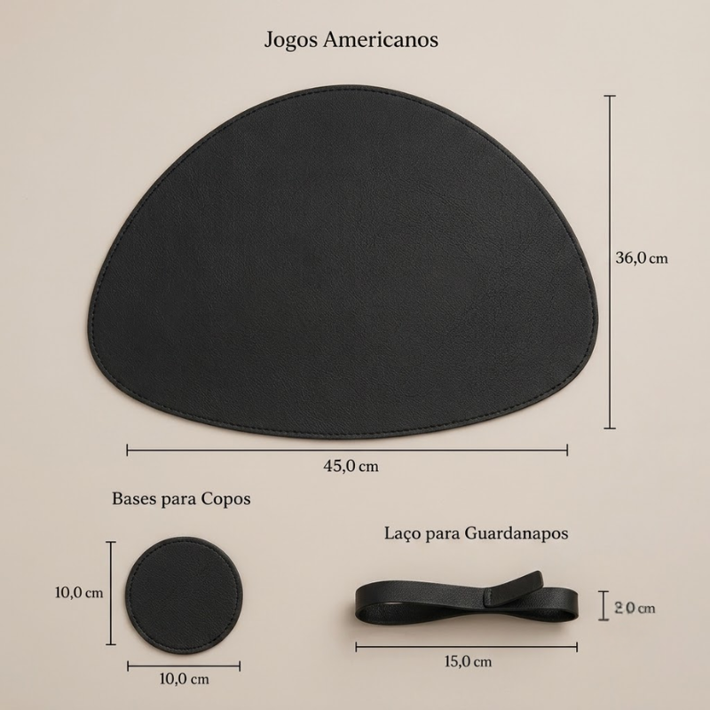 Jogo Americano Contemporâneas Couro PU Preto